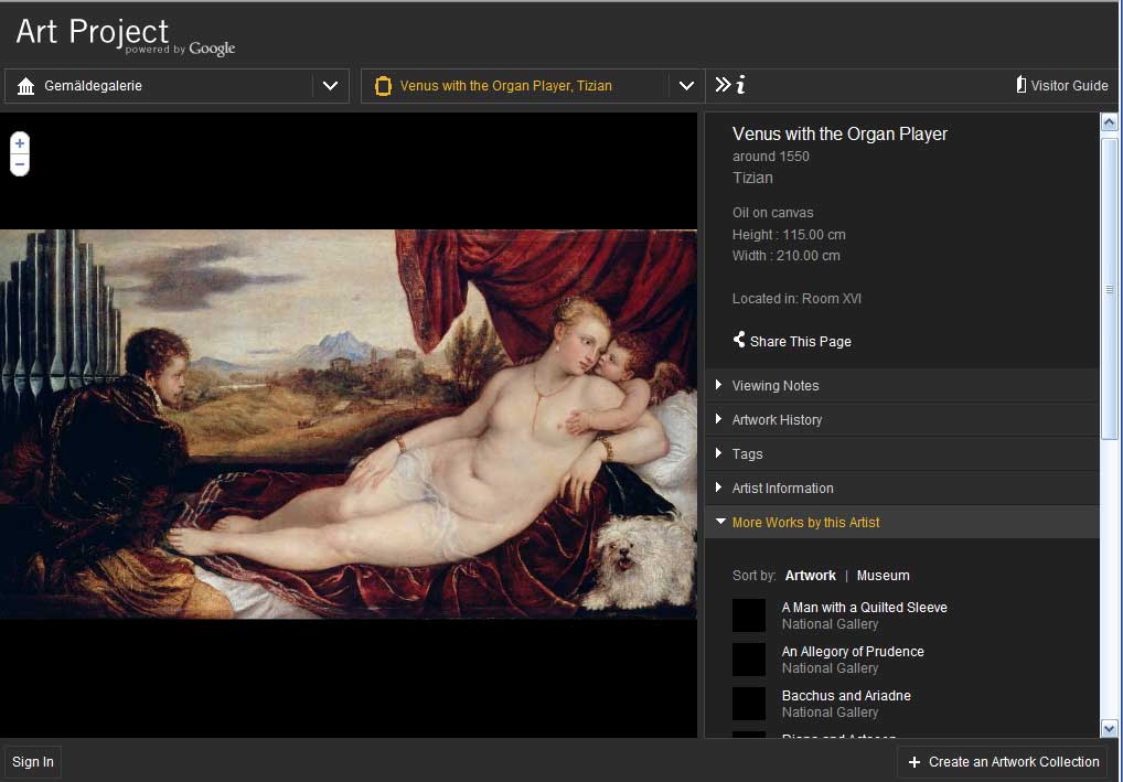 information pane open on Google Art Project