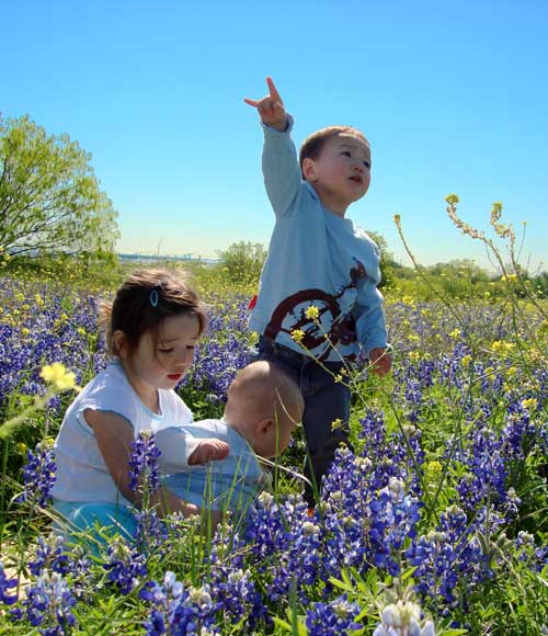 kids in flowers 